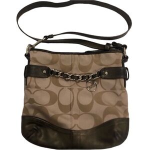 Coach logo chain bag shoulder gold crossbody purse leather canvas